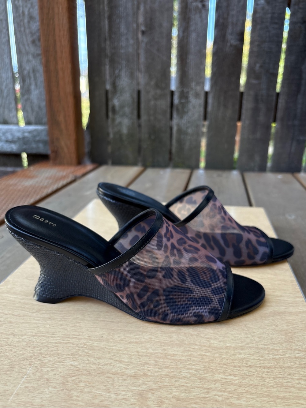 Maeve Anthropologie Mesh Leopard Print Wedge Heels NWOT Sz 8(some say more 7)